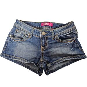 Zanadi Denim Shorts Womens 1 Medium Wash Embellished Rhinestone Low Rise Boho